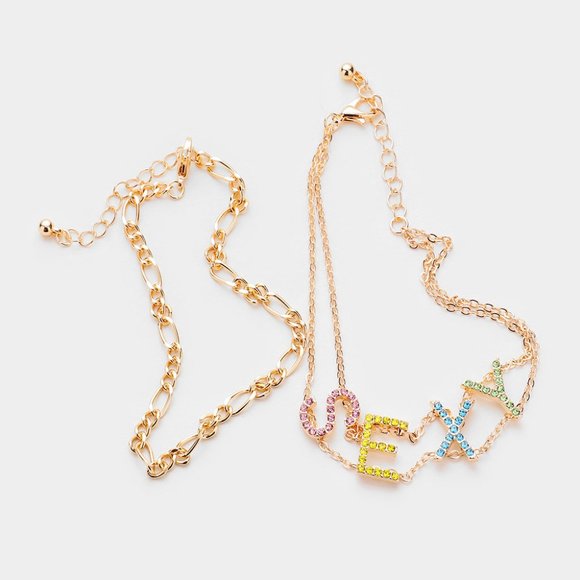 Women's Pave Rhinestone Layered Chain Anklets - Picture 2 of 2